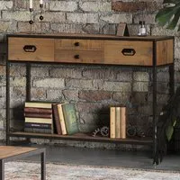 Ooki 4 Drawer Console Table with Shelf - Brown, Reclaimed Wood