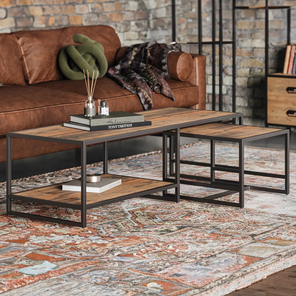 Ooki Coffee Table with Nesting Side Table - Brown, Reclaimed Wood image