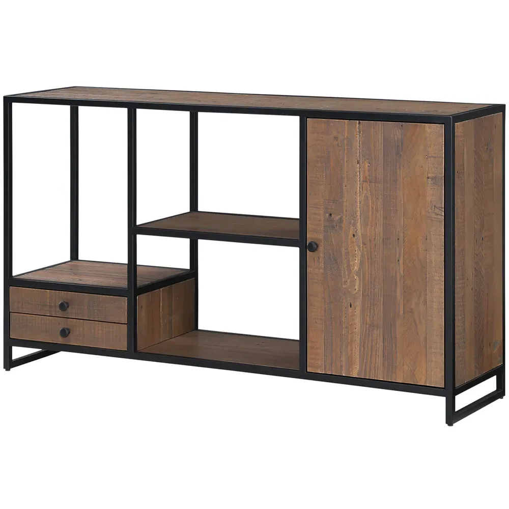 Ooki Single Door 2 Drawer Console Table - Brown, Reclaimed Wood