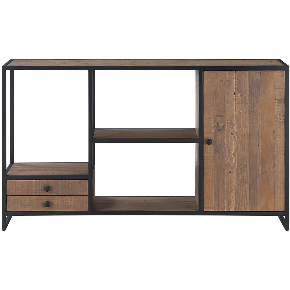 Ooki Single Door 2 Drawer Console Table - Brown, Reclaimed Wood