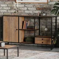 Ooki Single Door 2 Drawer Console Table - Brown, Reclaimed Wood