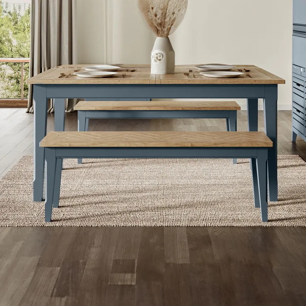 Signature 3 Seater Dining Bench - Blue, Oak