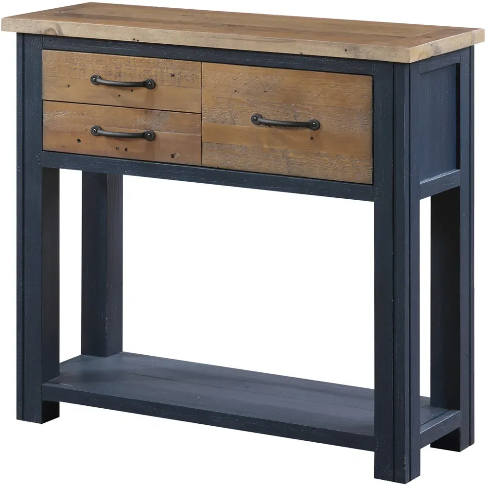 Splash of Blue 3 Drawer Console Table with Shelf - Blue, Wood