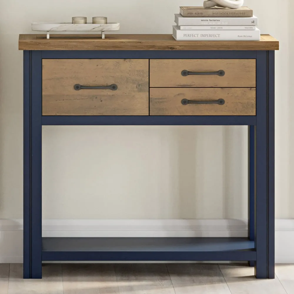 Splash of Blue 3 Drawer Console Table with Shelf - Blue, Wood
