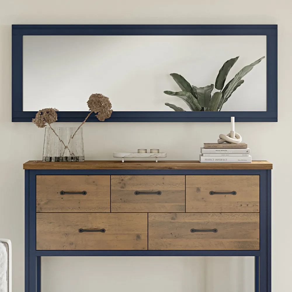 Splash of Blue Extra Long Wall Mirror - Blue, Wood