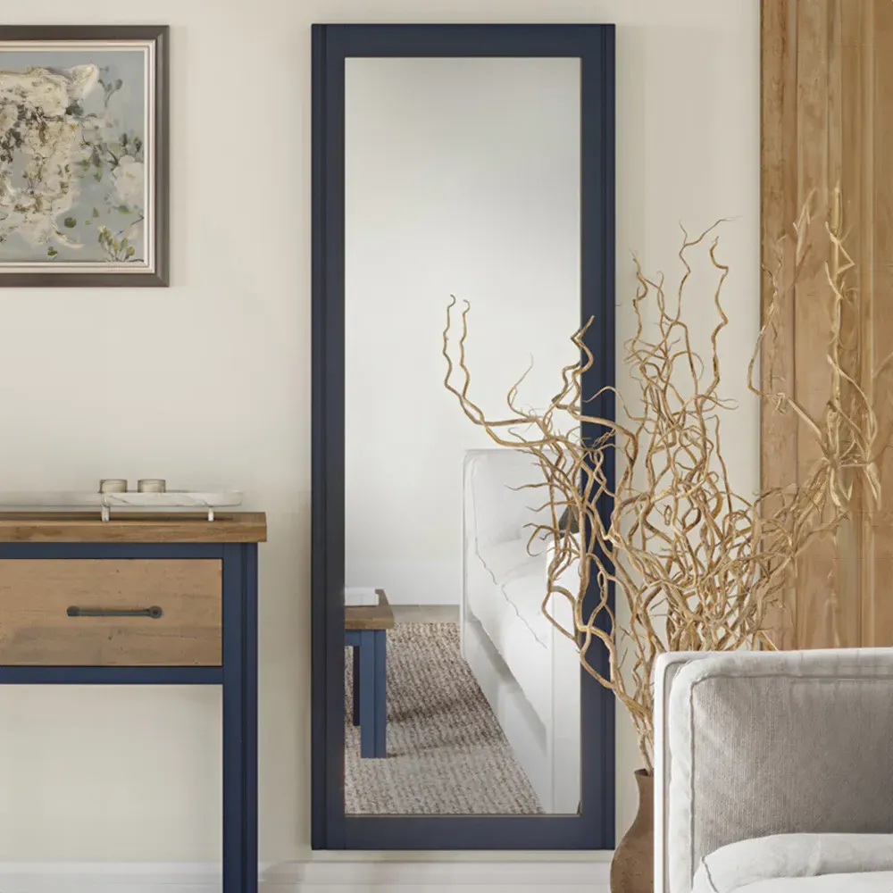 Splash of Blue Extra Long Wall Mirror - Blue, Wood