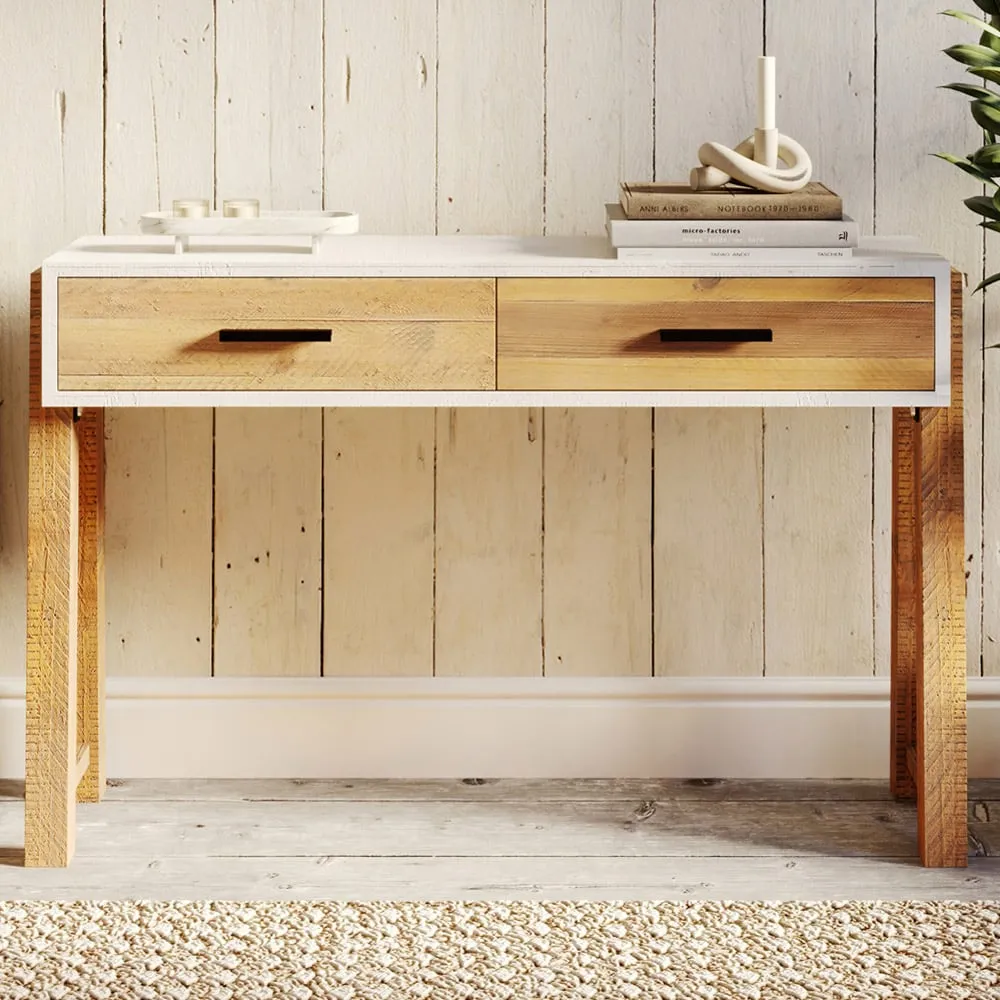 Trinity 2 Drawer Console Table - White, Reclaimed Wood