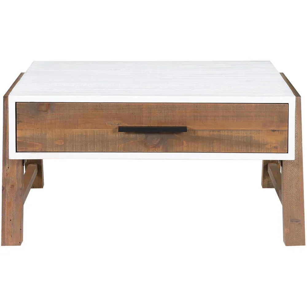 Trinity Single Drawer Coffee Table - White, Reclaimed Wood