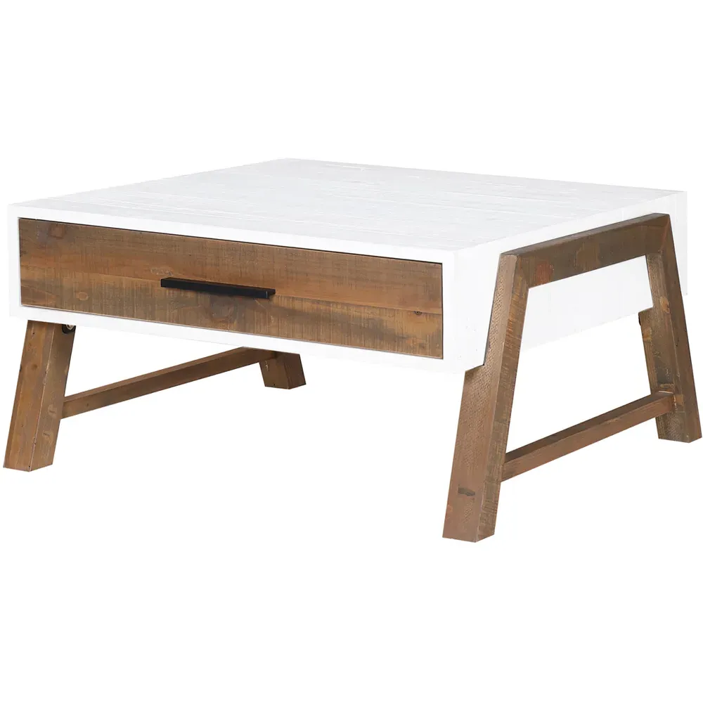 Trinity Single Drawer Coffee Table - White, Reclaimed Wood