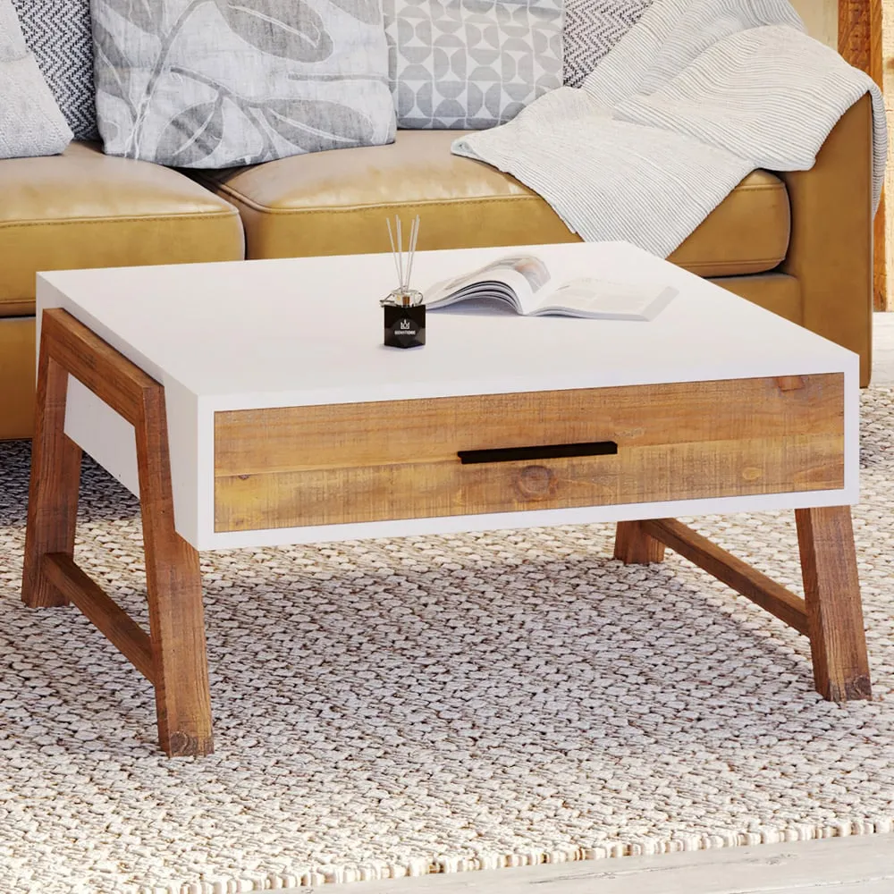 Trinity Single Drawer Coffee Table - White, Reclaimed Wood image