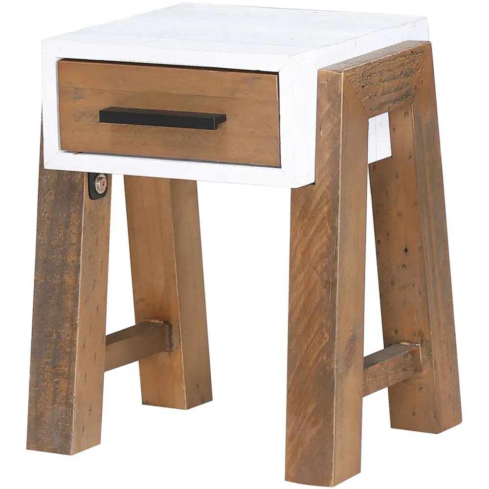 Trinity Single Drawer Side Table - White, Reclaimed Wood