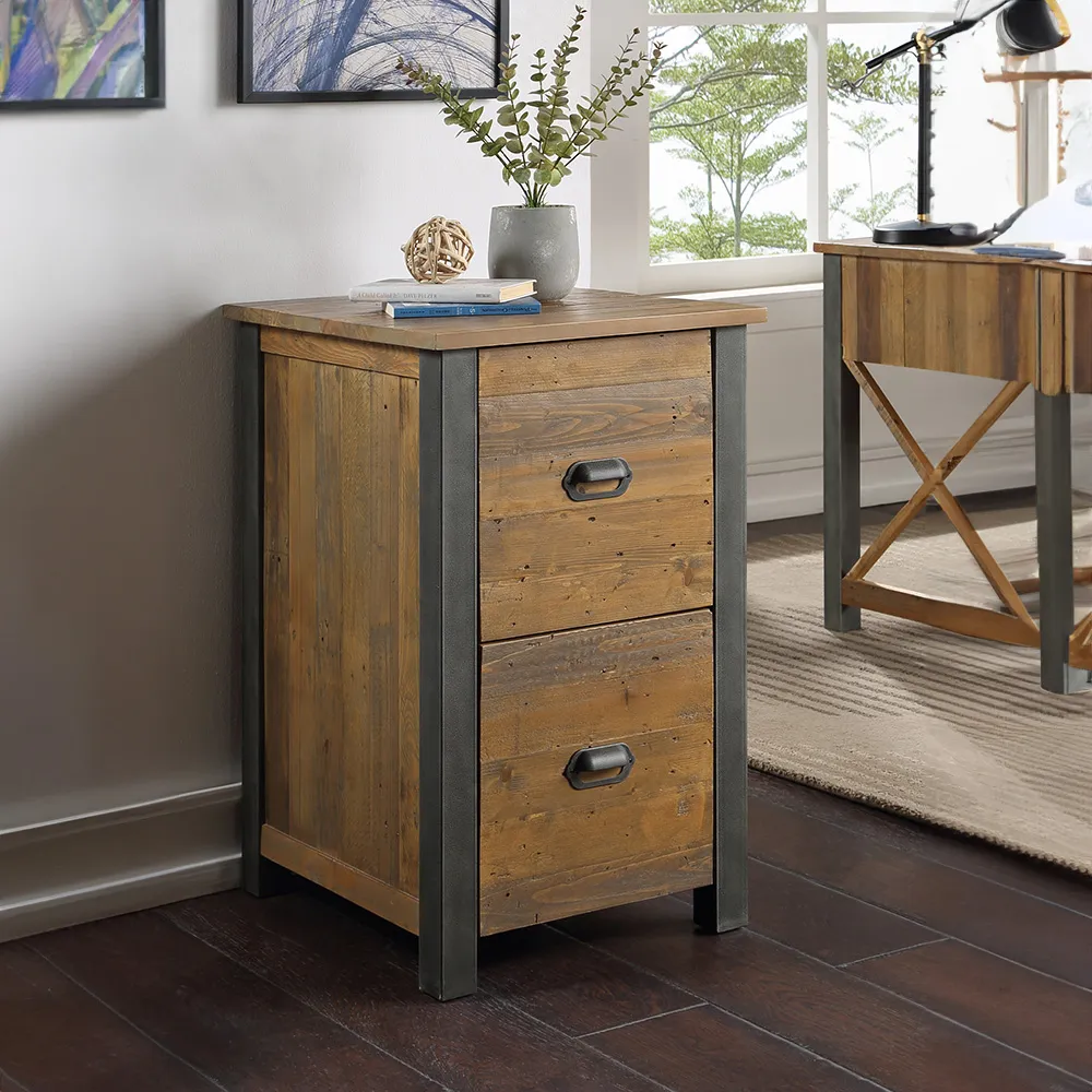 Urban 2 Drawer Filing Cabinet - Brown, Reclaimed Wood
