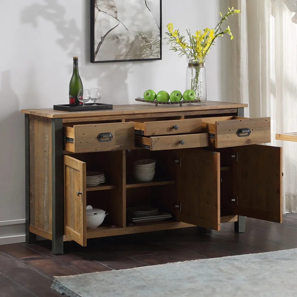 Urban 3 Door 4 Drawer Sideboard - Brown, Reclaimed Wood