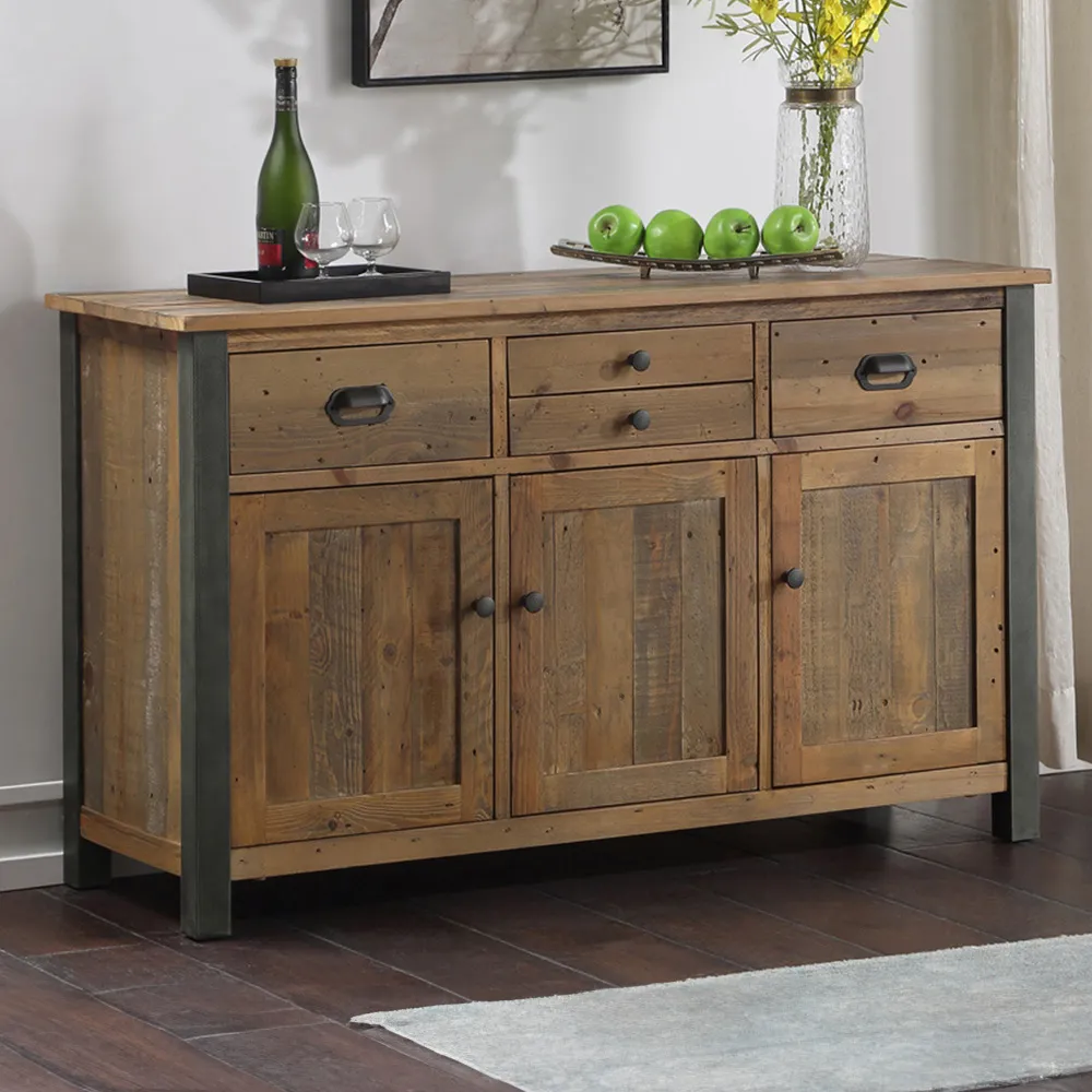 Urban 3 Door 4 Drawer Sideboard - Brown, Reclaimed Wood
