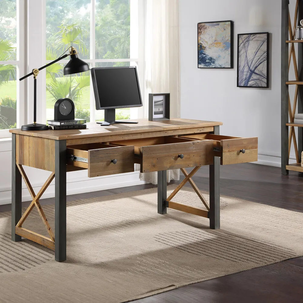 Urban 3 Drawer Home Office Desk - Brown, Reclaimed Wood