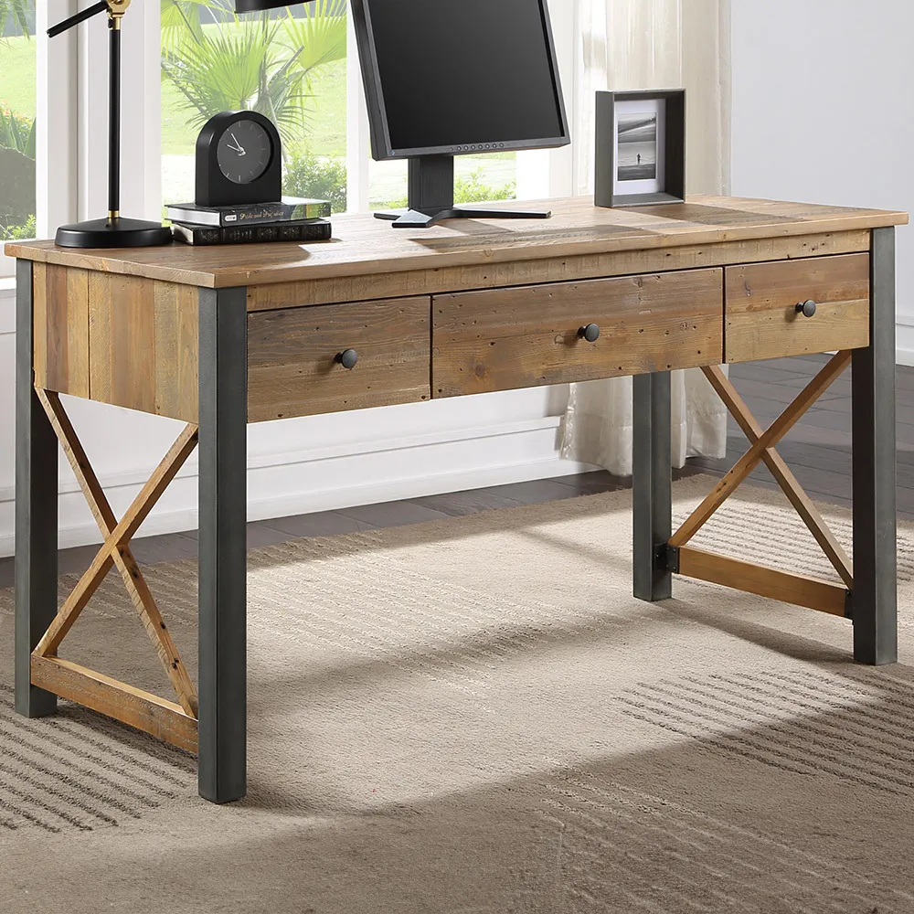 Urban 3 Drawer Home Office Desk - Brown, Reclaimed Wood