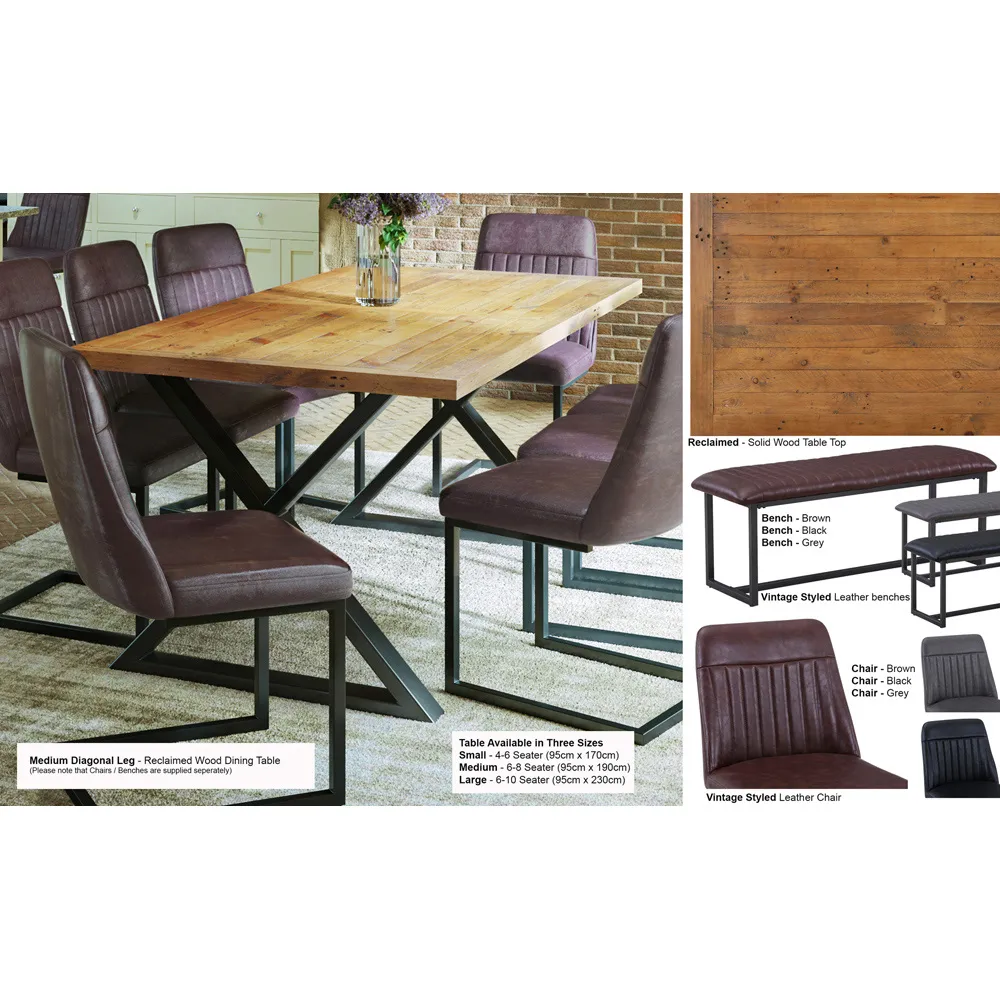Urban 8-Seater Cross-Leg Reclaimed Dining Table - Brown