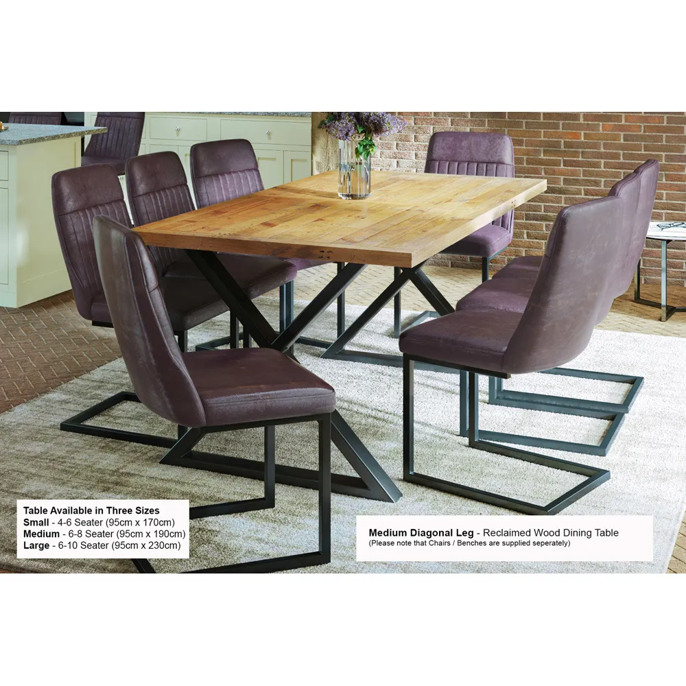 Urban 8-Seater Cross-Leg Reclaimed Dining Table - Brown