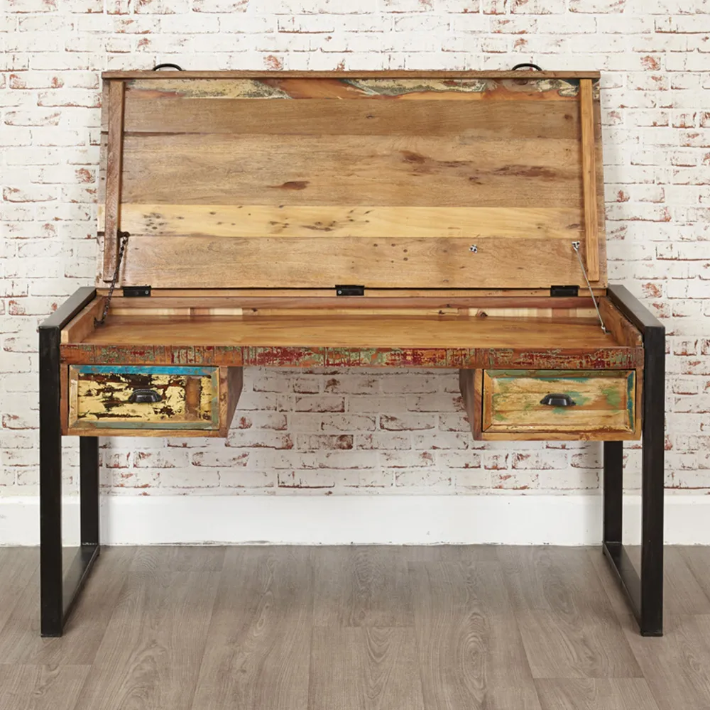 Urban Chic 2 Drawer Flip Top Dressing Table - Multi, Reclaimed Wood