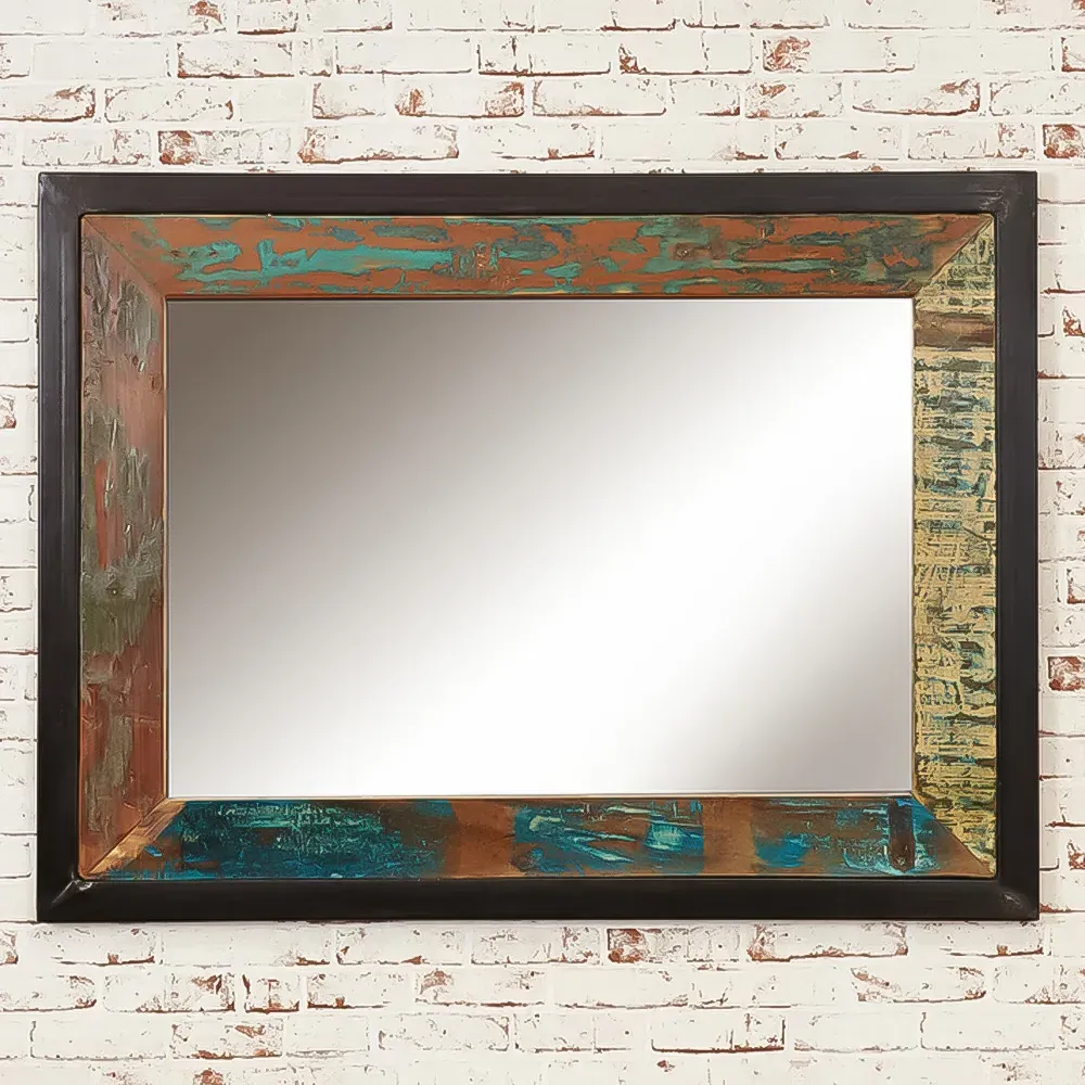 Urban Chic Rectangular Wall Mirror - Multi, Reclaimed Wood