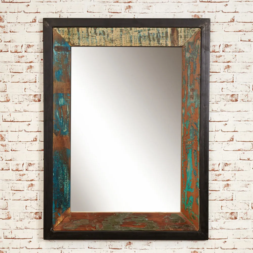 Urban Chic Rectangular Wall Mirror - Multi, Reclaimed Wood