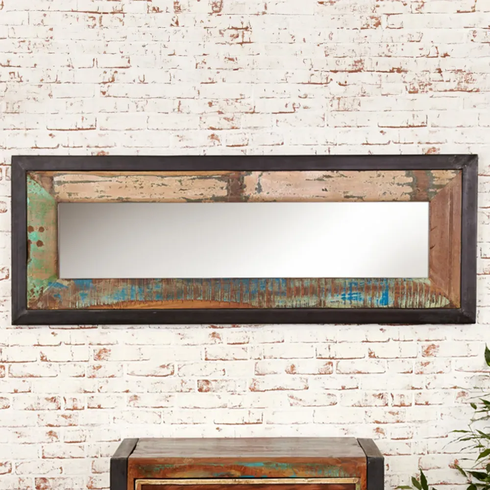 Urban Chic Rectangular Wall Mirror - Multi, Reclaimed Wood
