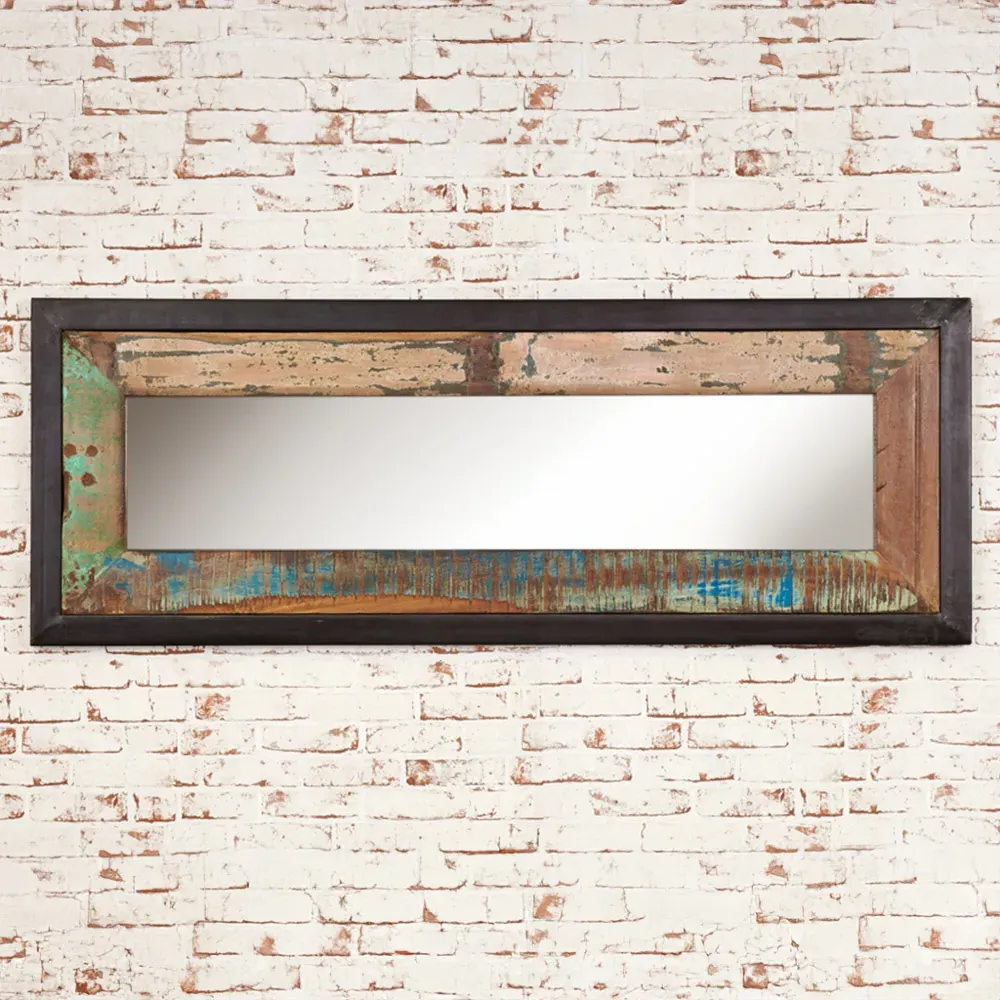 Urban Chic Rectangular Wall Mirror - Multi, Reclaimed Wood