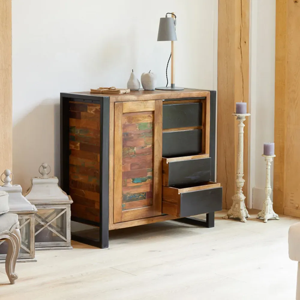 Urban Chic Single Door Storage Cabinet with 4 Drawers - Multi