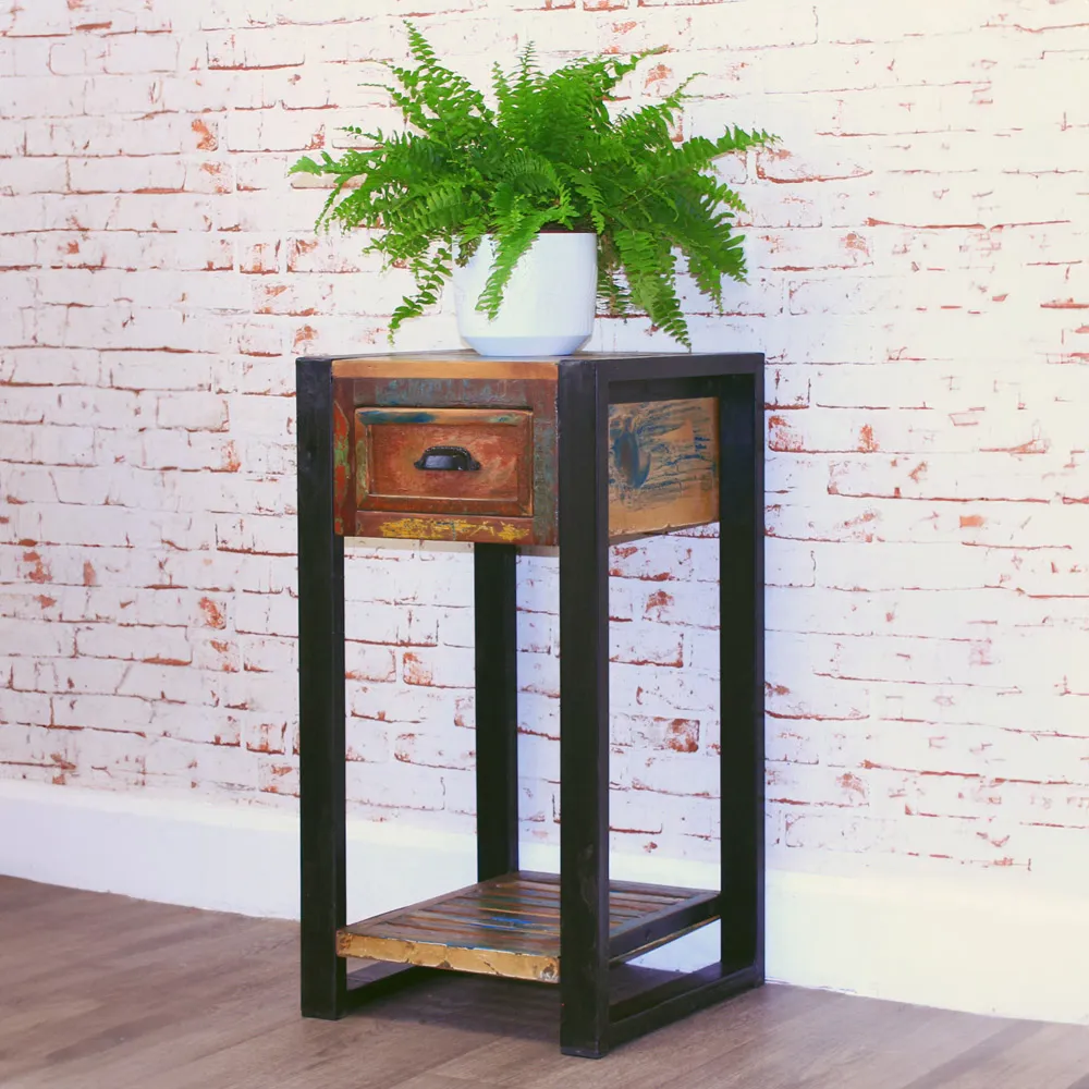 Urban Chic Single Drawer Lamp Table - Multi, Reclaimed Wood