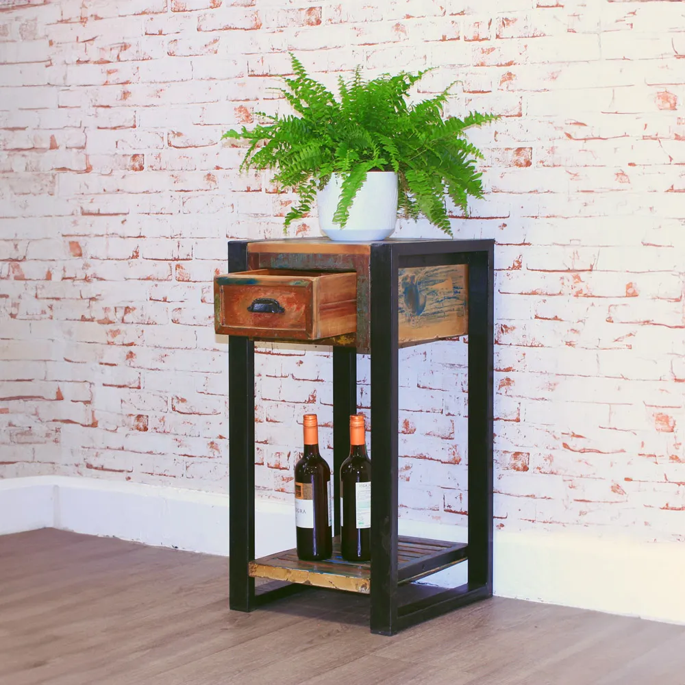 Urban Chic Single Drawer Lamp Table - Multi, Reclaimed Wood