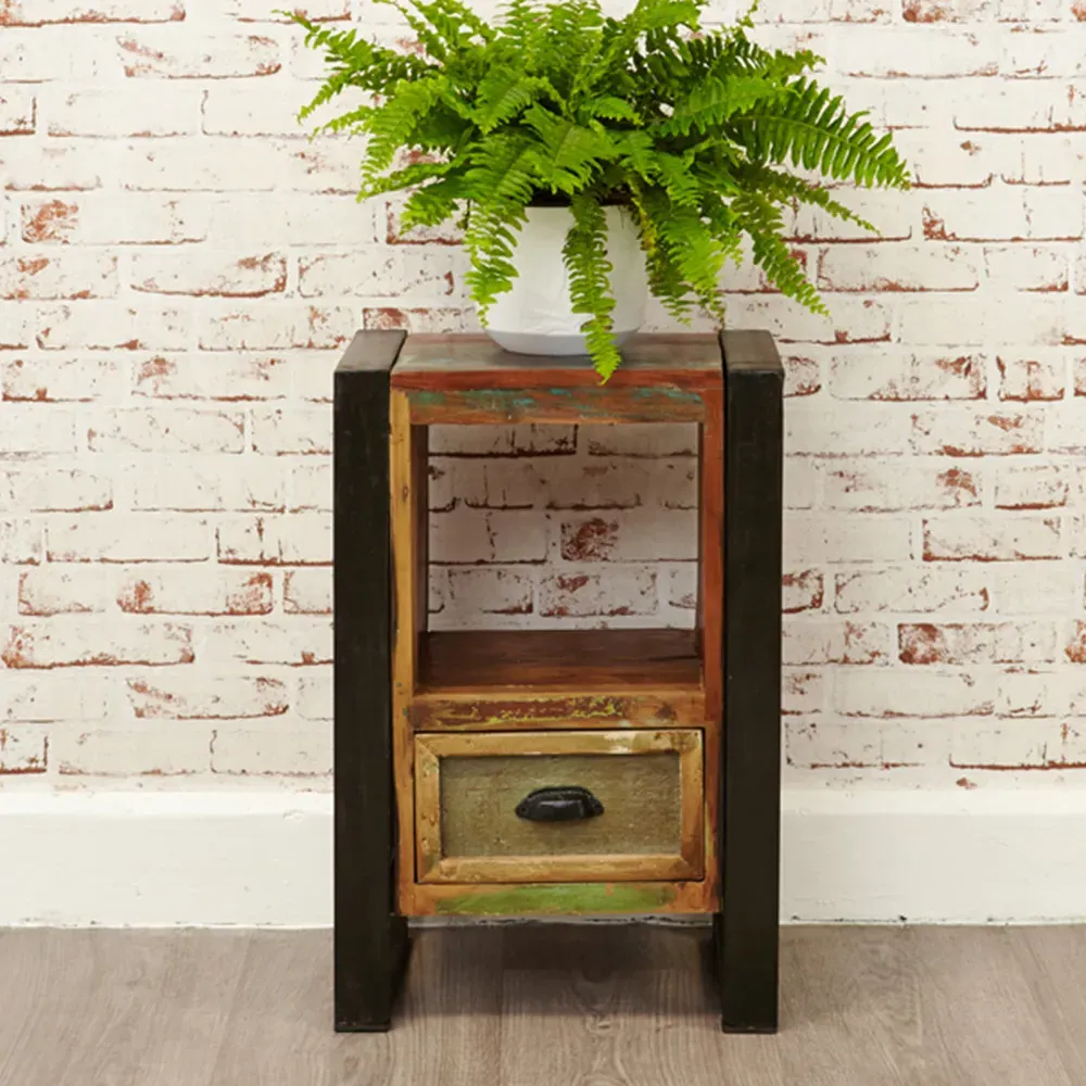 Urban Chic Single Drawer Lamp Table - Multi, Reclaimed Wood