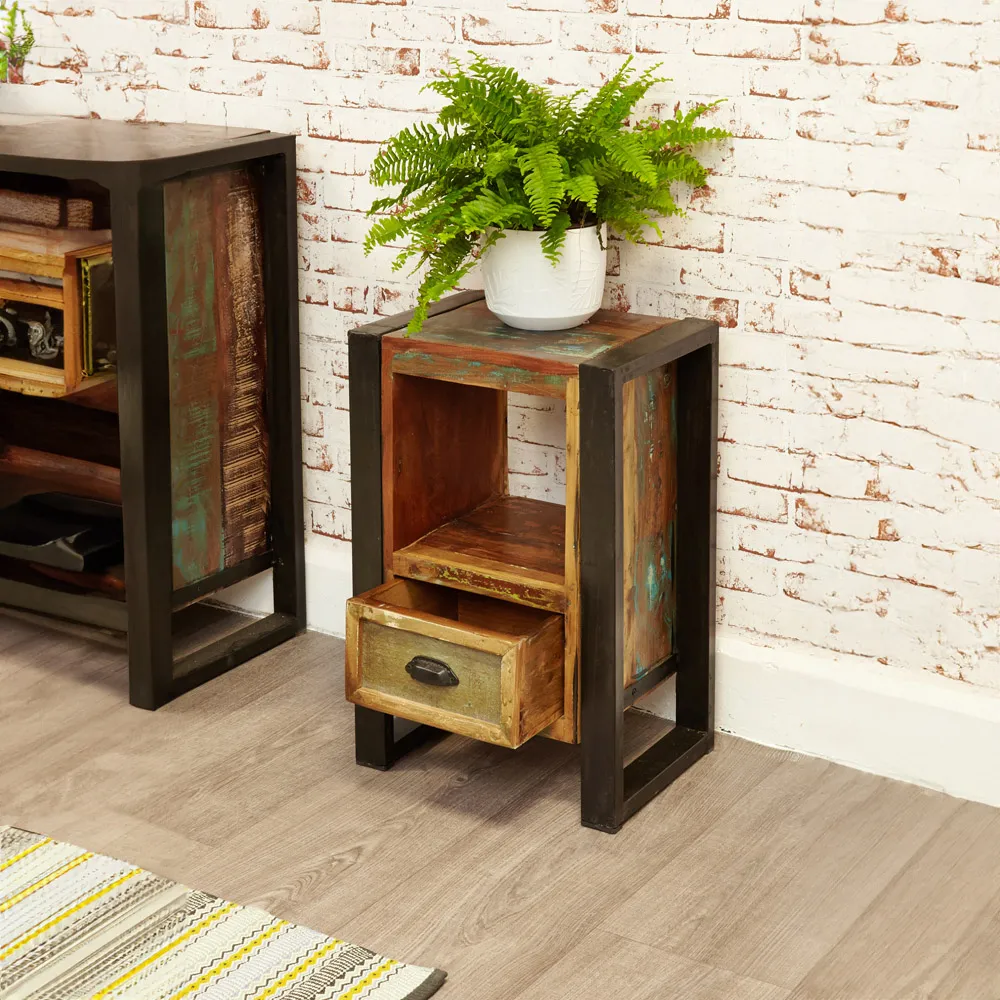 Urban Chic Single Drawer Lamp Table - Multi, Reclaimed Wood