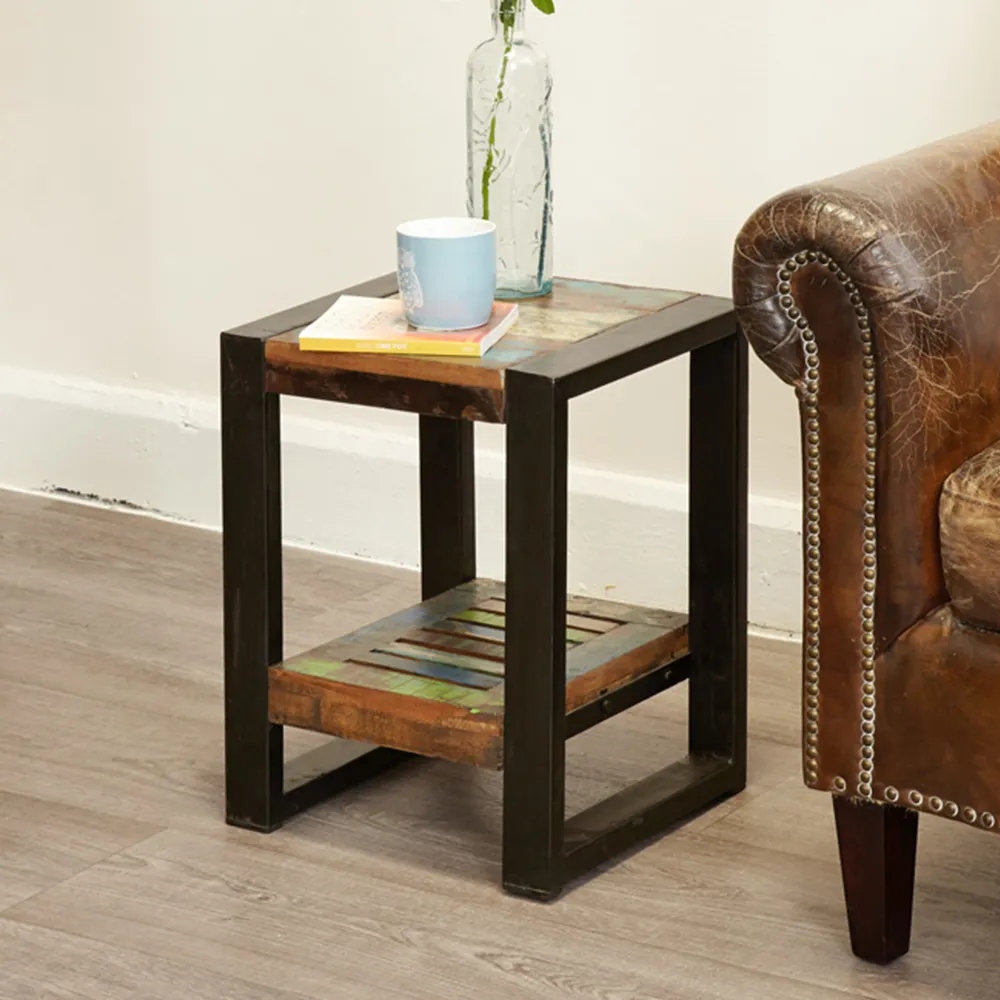 Urban Chic Single Shelf Low Lamp Table - Multi, Reclaimed Wood