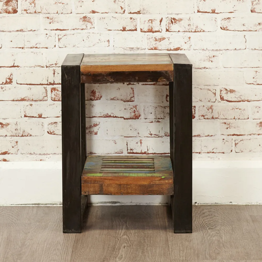 Urban Chic Single Shelf Low Lamp Table - Multi, Reclaimed Wood