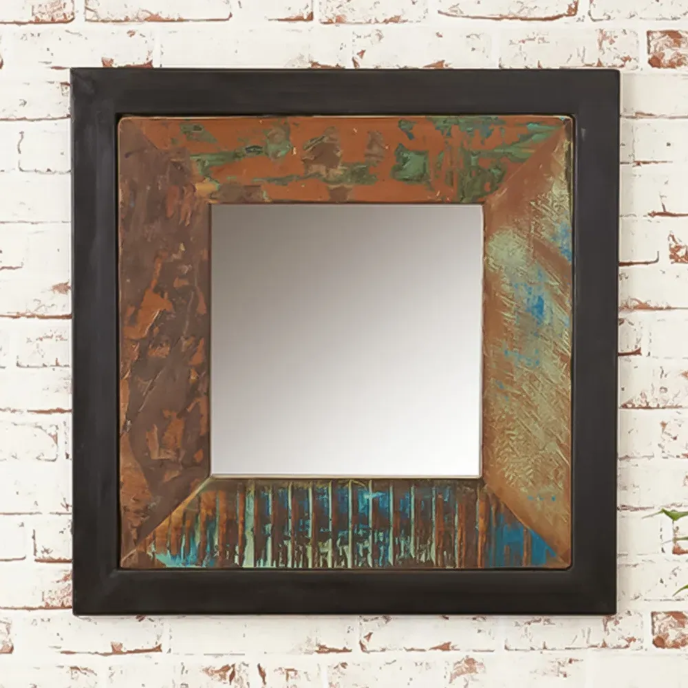 Urban Chic Square Wall Mirror - Multi, Reclaimed Wood