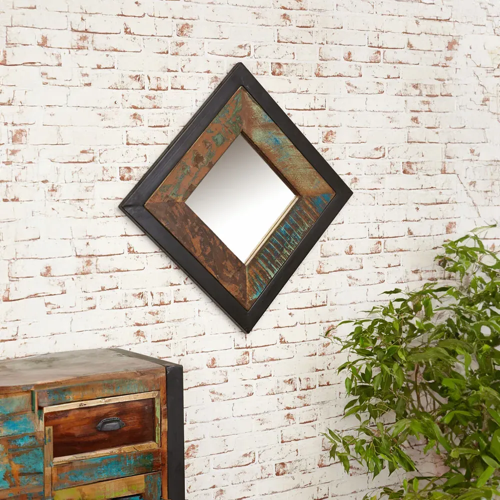 Urban Chic Square Wall Mirror - Multi, Reclaimed Wood