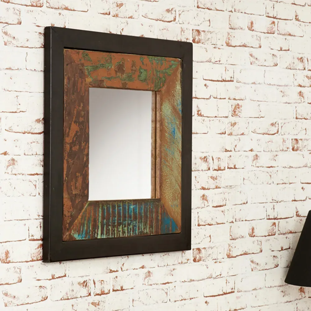 Urban Chic Square Wall Mirror - Multi, Reclaimed Wood