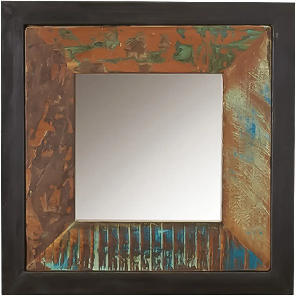 Urban Chic Square Wall Mirror - Multi, Reclaimed Wood