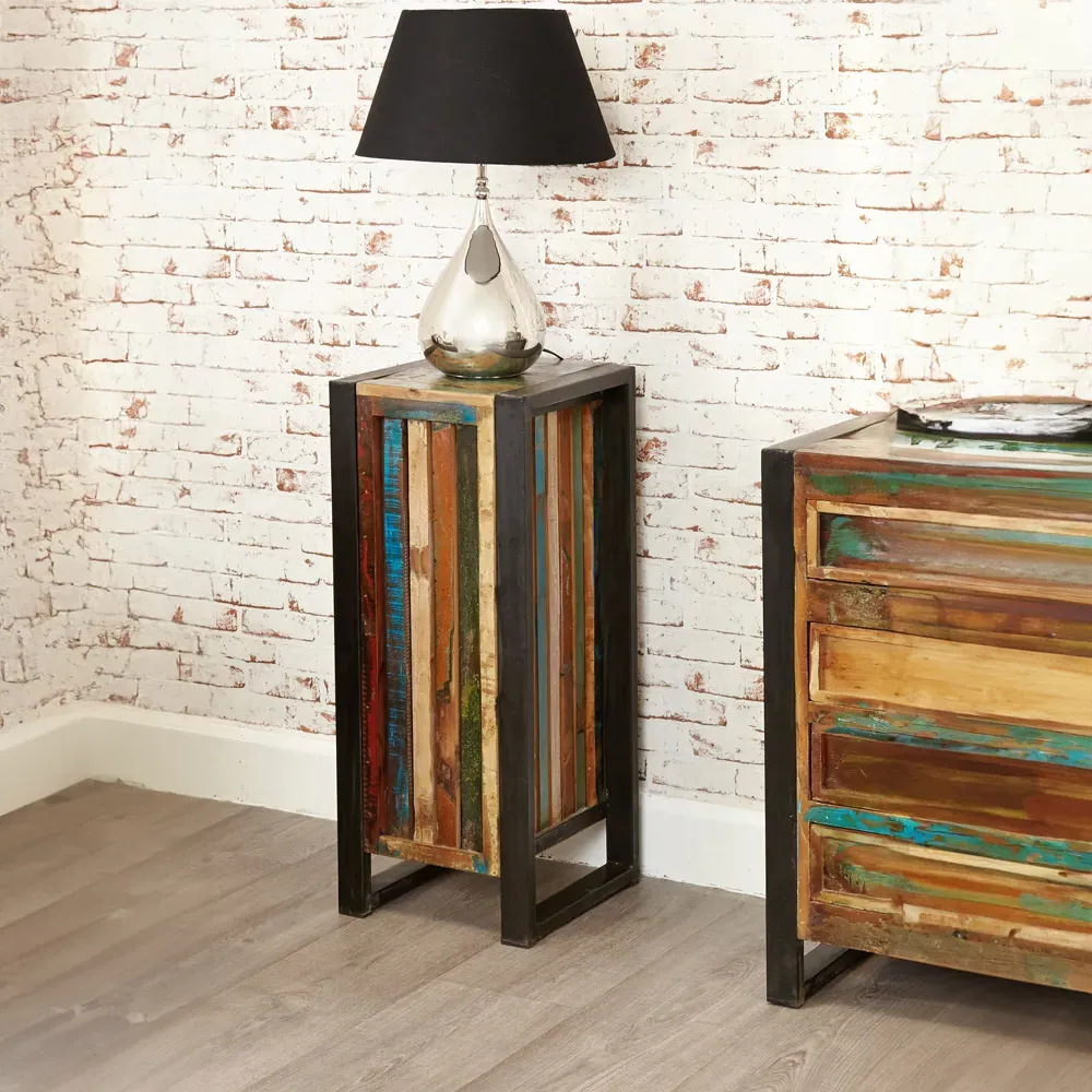 Urban Chic Tall Lamp Table - Multi, Reclaimed Wood