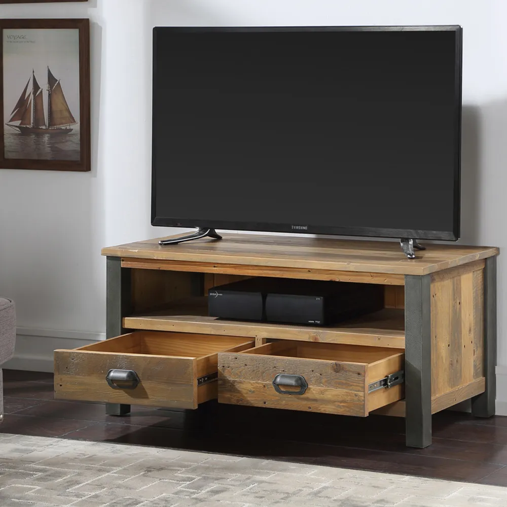 Urban Elegance 2 Drawer TV Cabinet - Brown, Reclaimed Wood