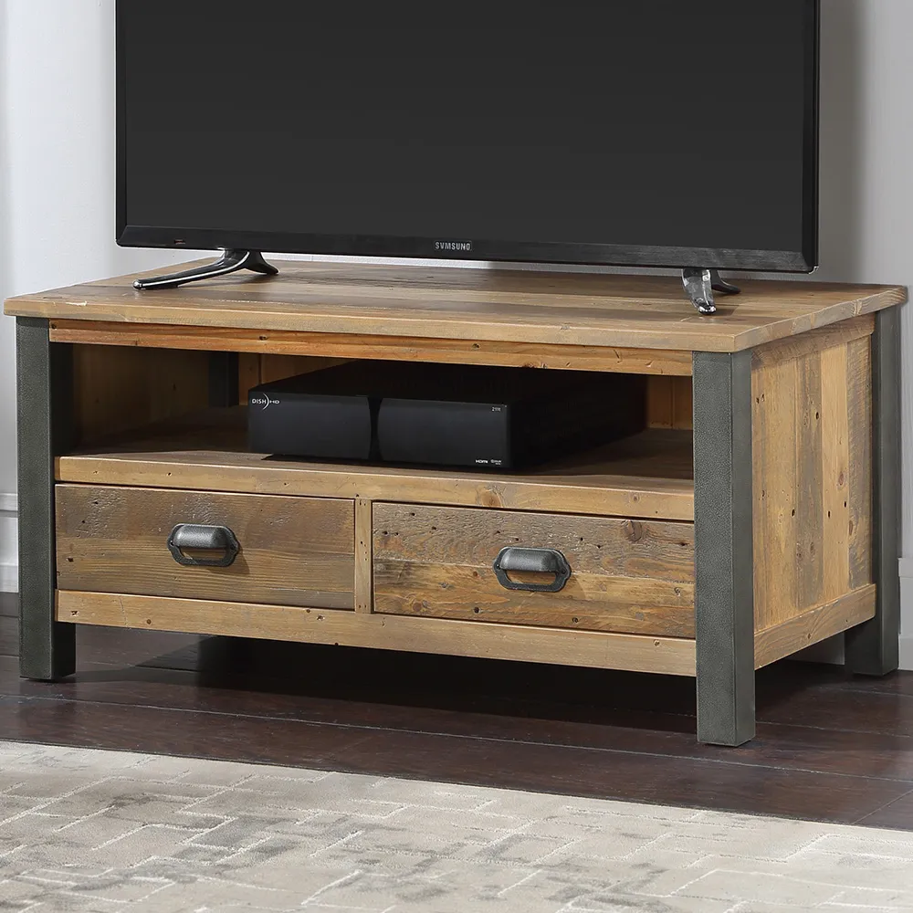Urban Elegance 2 Drawer TV Cabinet - Brown, Reclaimed Wood