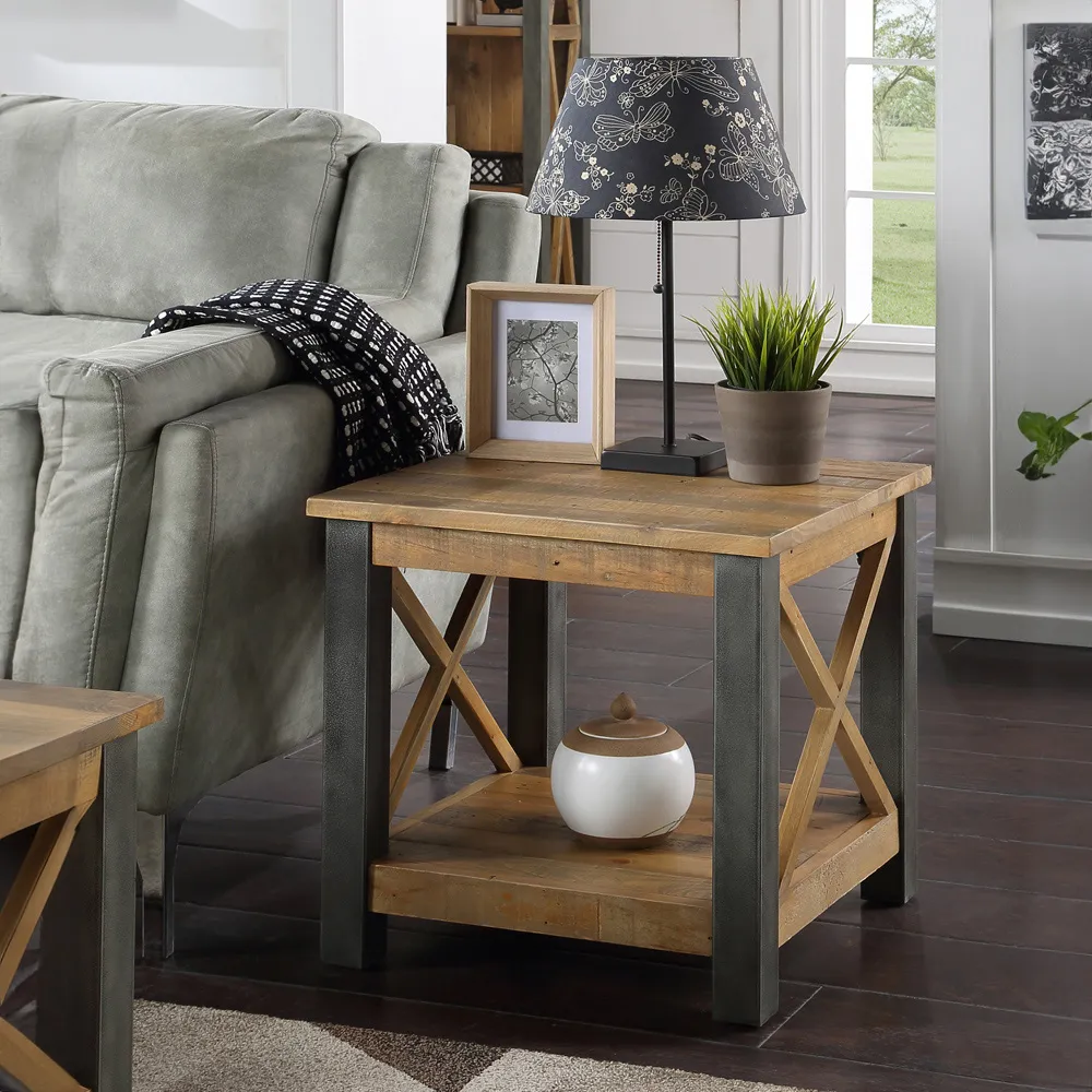 Urban Elegance Single Shelf Lamp Table - Brown, Reclaimed Wood