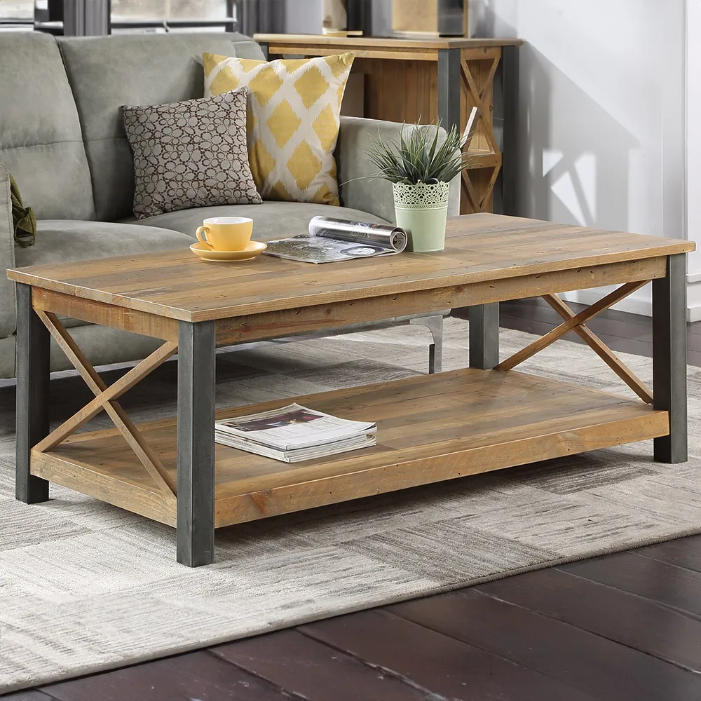 Urban Extra Large Coffee Table with Shelf - Brown, Reclaimed Wood