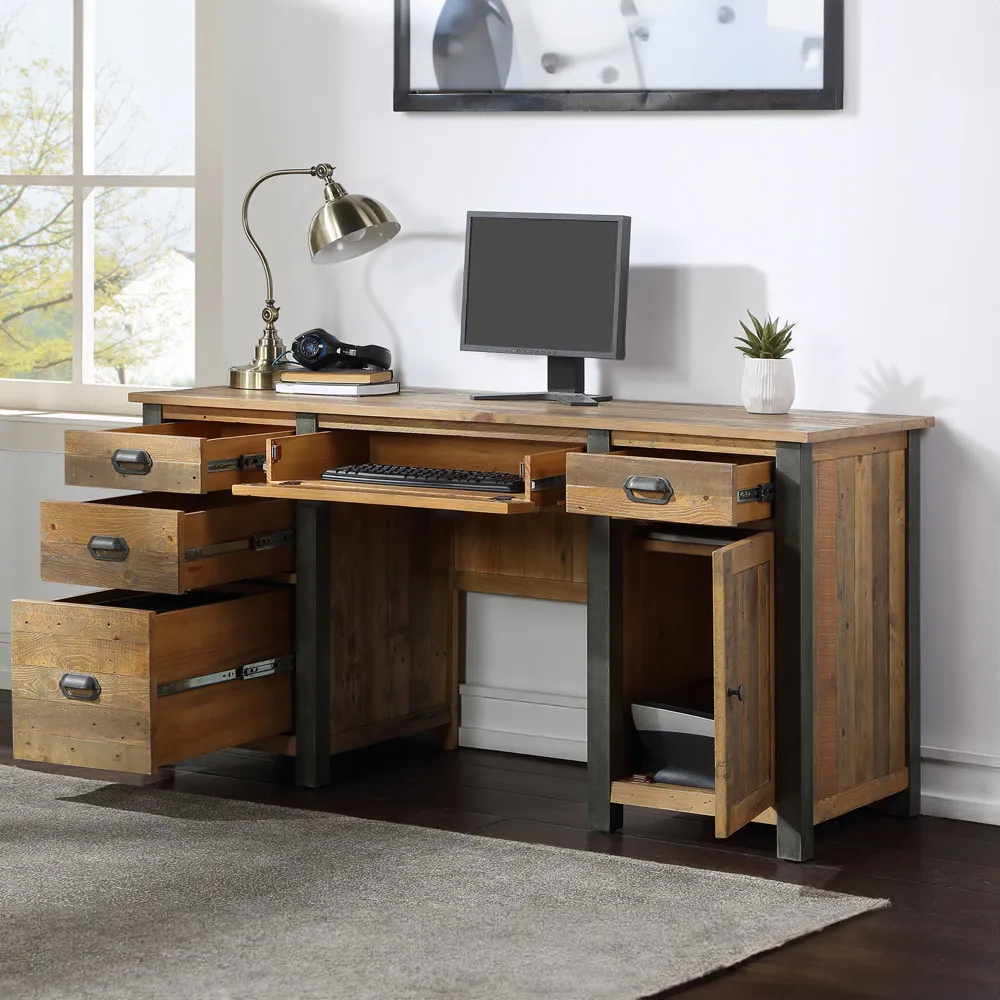 Urban Single Door 4 Drawer Twin Pedestal Office Desk - Brown