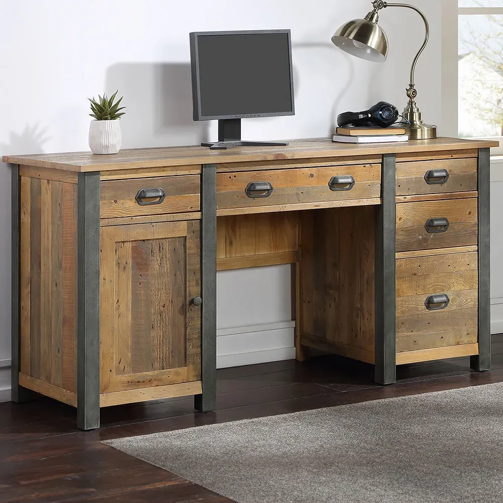 Urban Single Door 4 Drawer Twin Pedestal Office Desk - Brown image