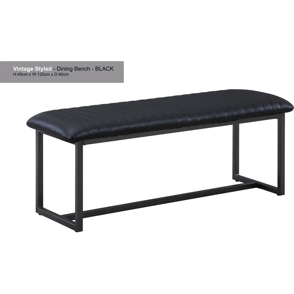 Vintage 2-Seater Dining Bench - Black, Leather
