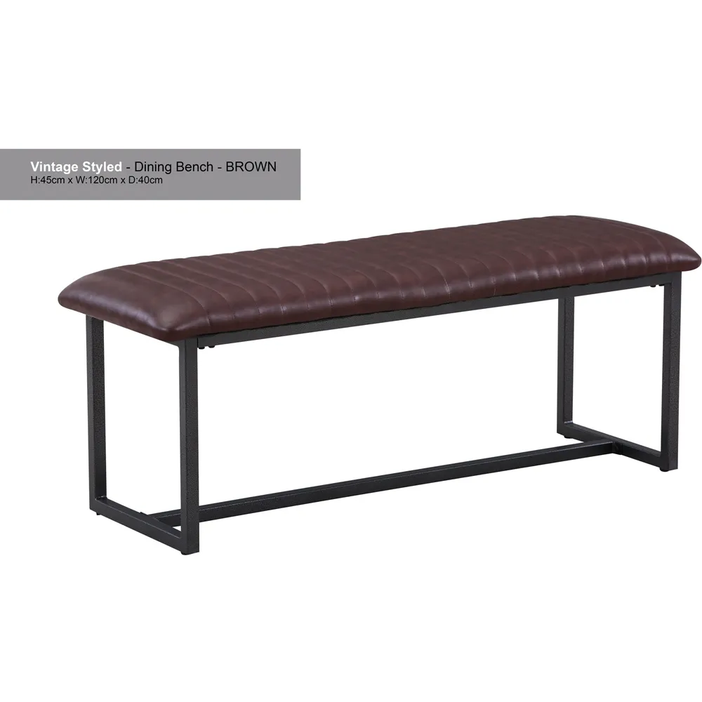 Vintage 2-Seater Dining Bench - Brown, Leather