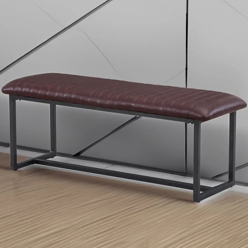 Vintage 2-Seater Dining Bench - Brown, Leather