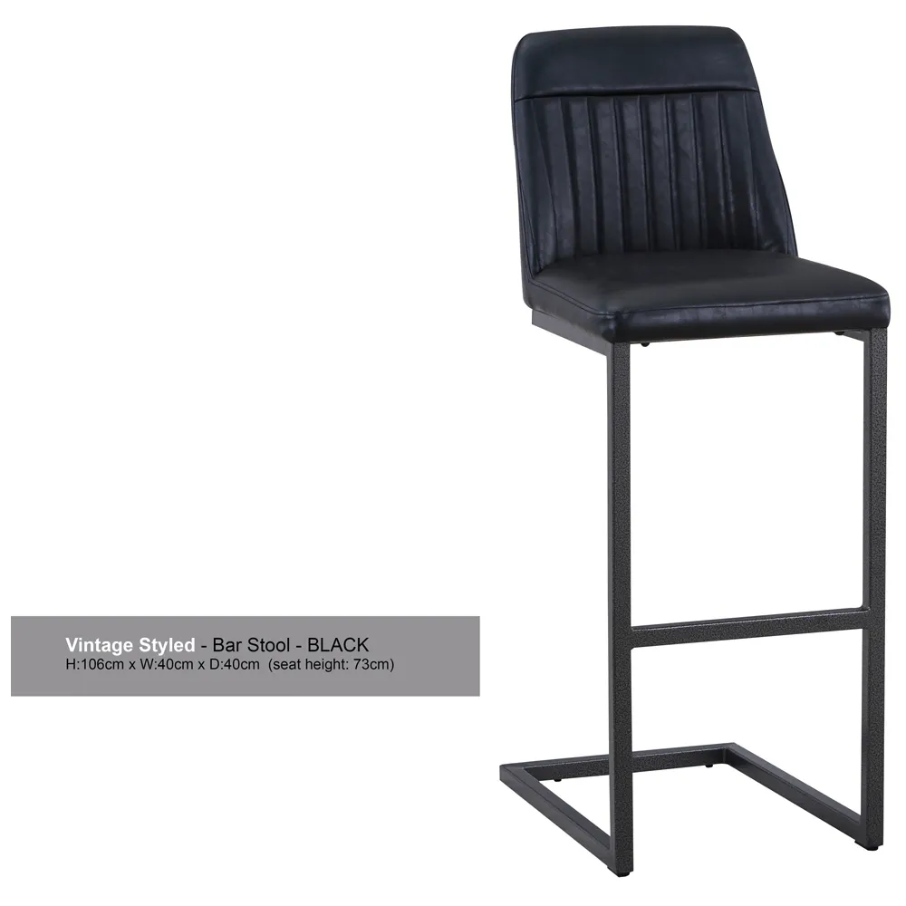 Vintage Bar Stool Set of 2 - Black, Leather