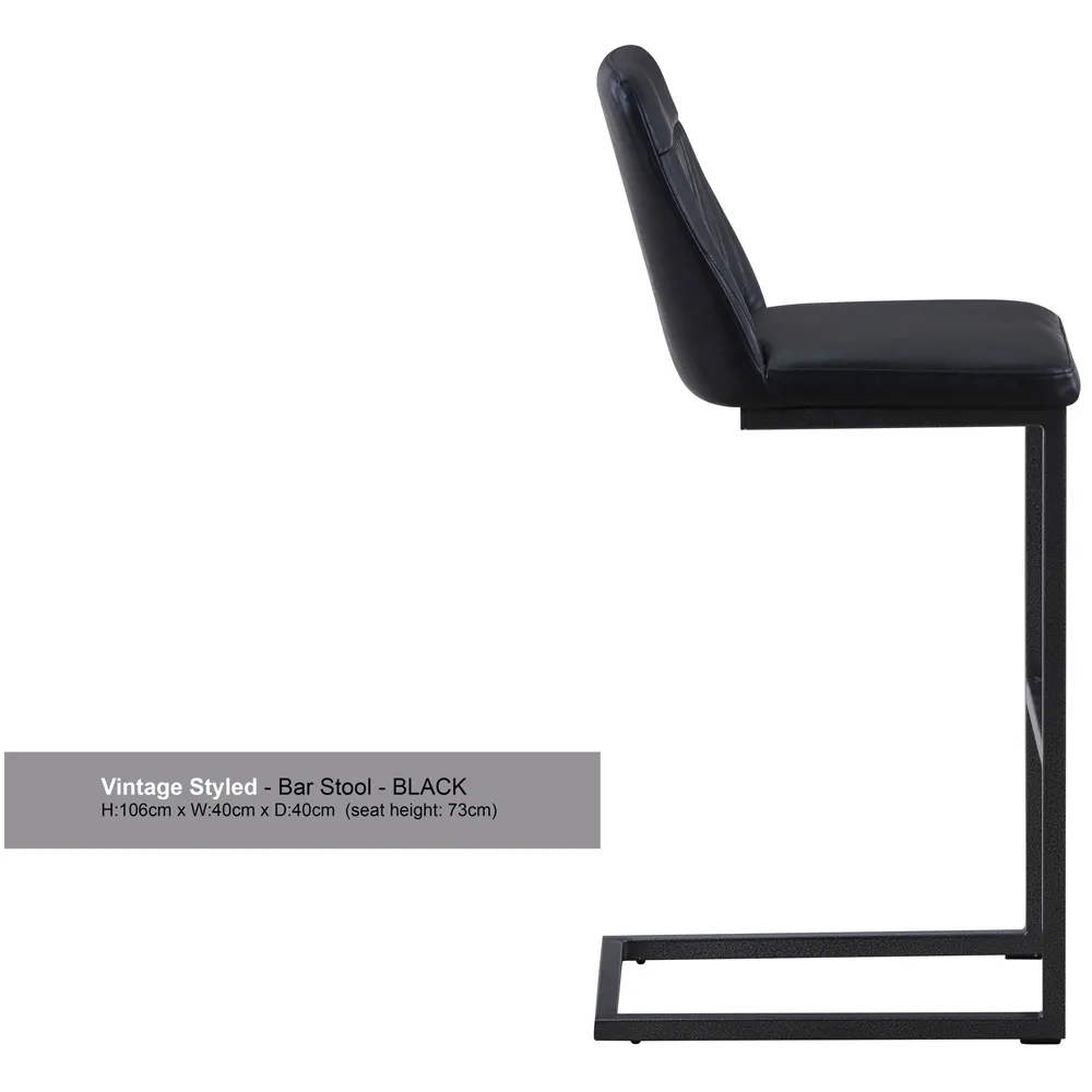Vintage Bar Stool Set of 2 - Black, Leather